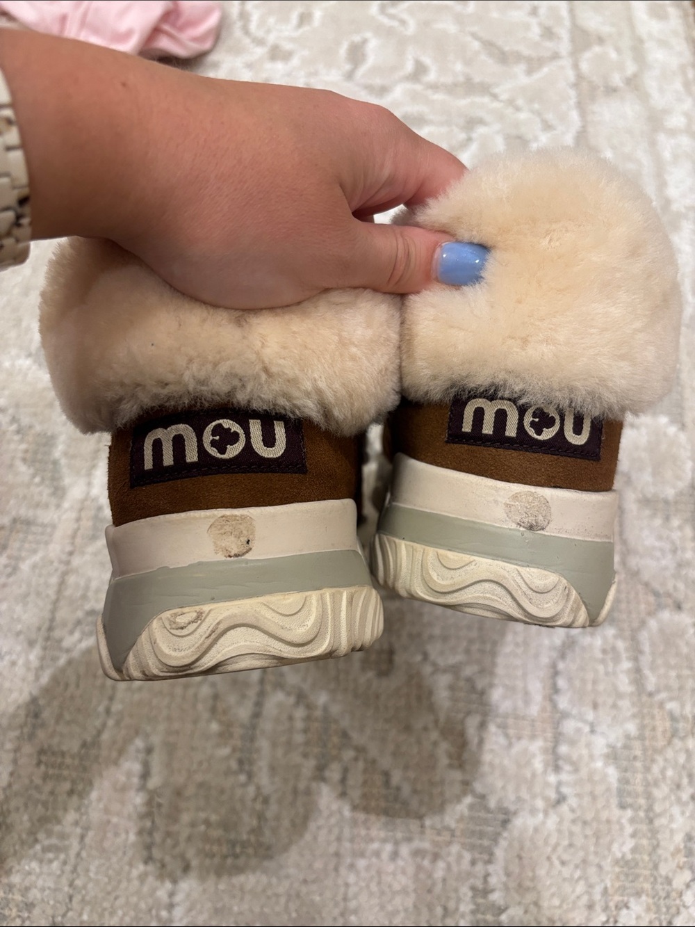 Mou Brown Suede Shearling Sneakers with Leopard Print - Picture 4 of 5